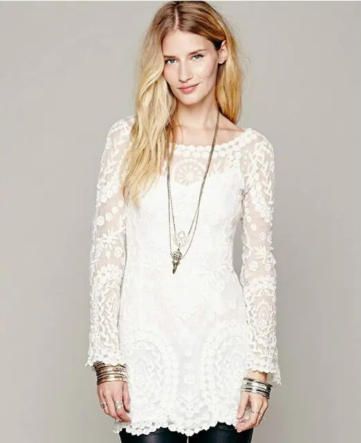 Flower Pattern Long Sleeve Beach Dress for Women