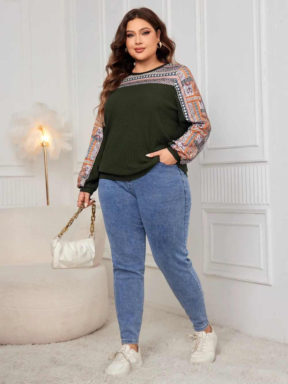 Sudadera de manga larga estampada Honey en tallas grandes