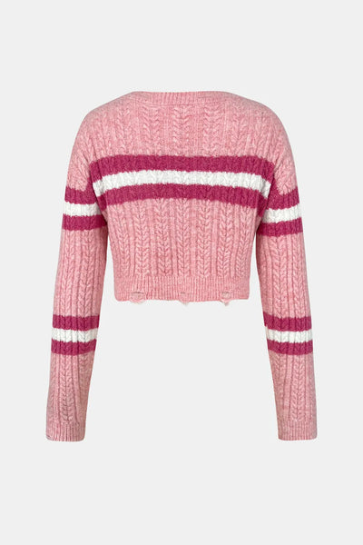 Suéter con Capucha a Rayas de Color Contrastante para Mujeres