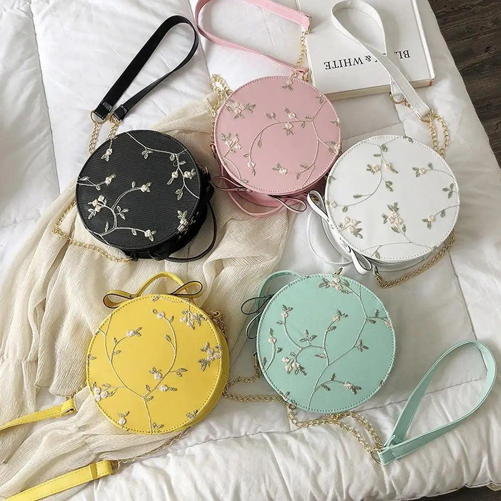 Elegant Floral Lace Round Shoulder Bag for Women