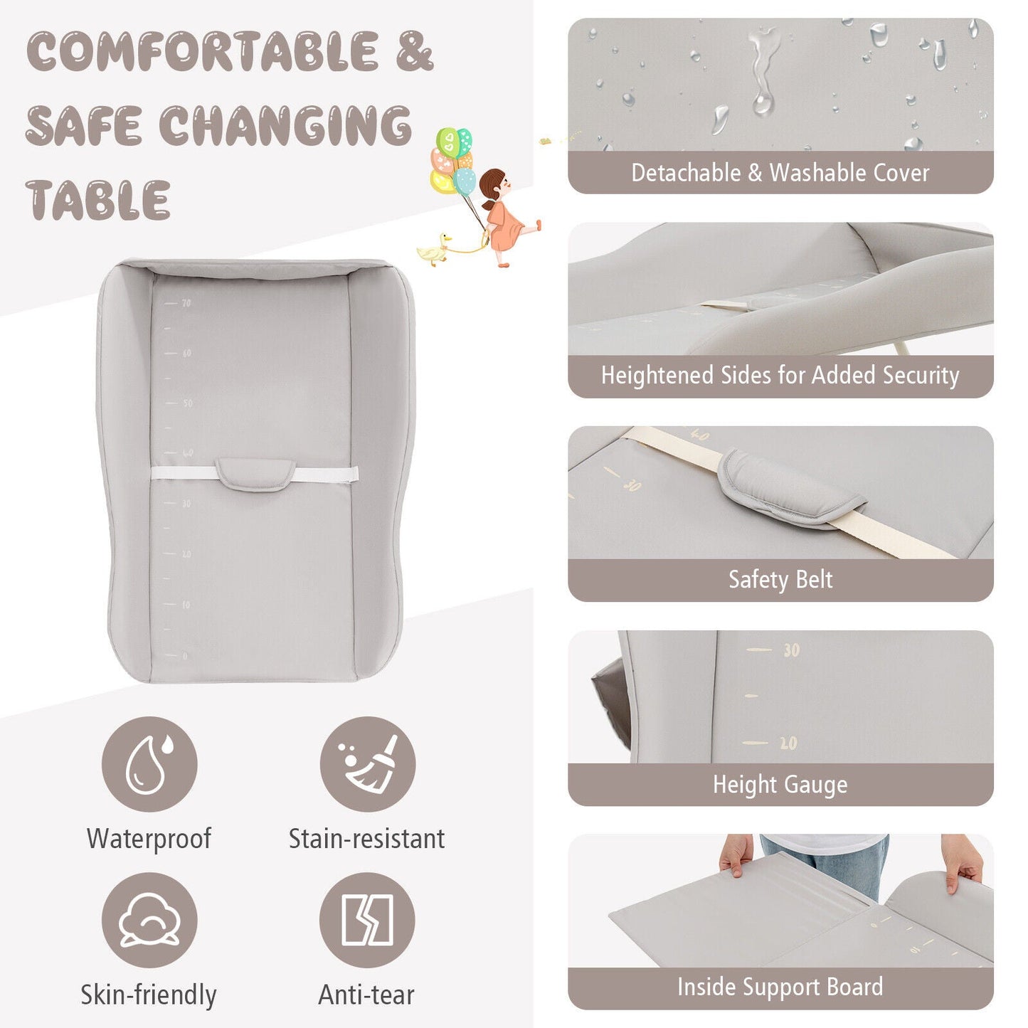Premium Baby Diaper Changing Table with Water Basin - Gray
