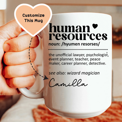 Mug personnalisé Ressources Humaines pour l'humour au bureau