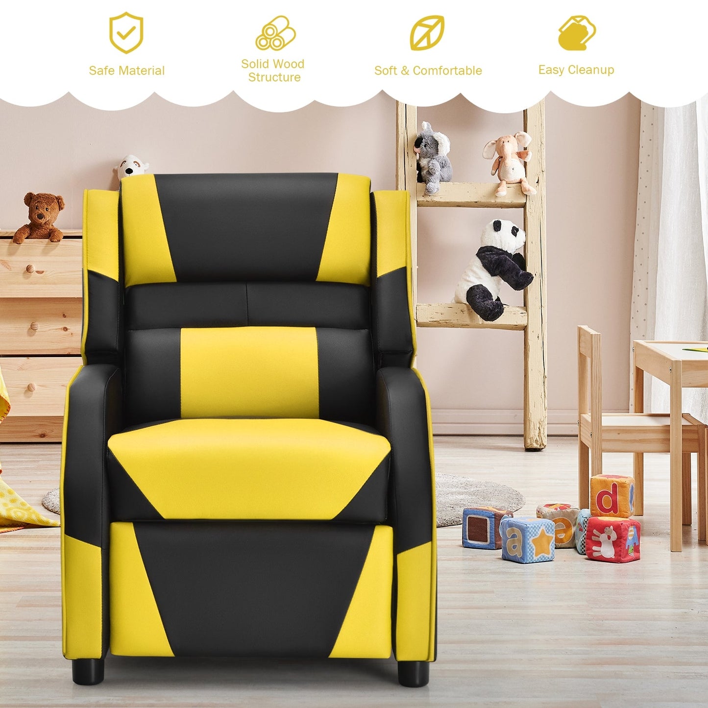 Sofá Recliner de Juego para Niños de Cuero PU - Amarillo
