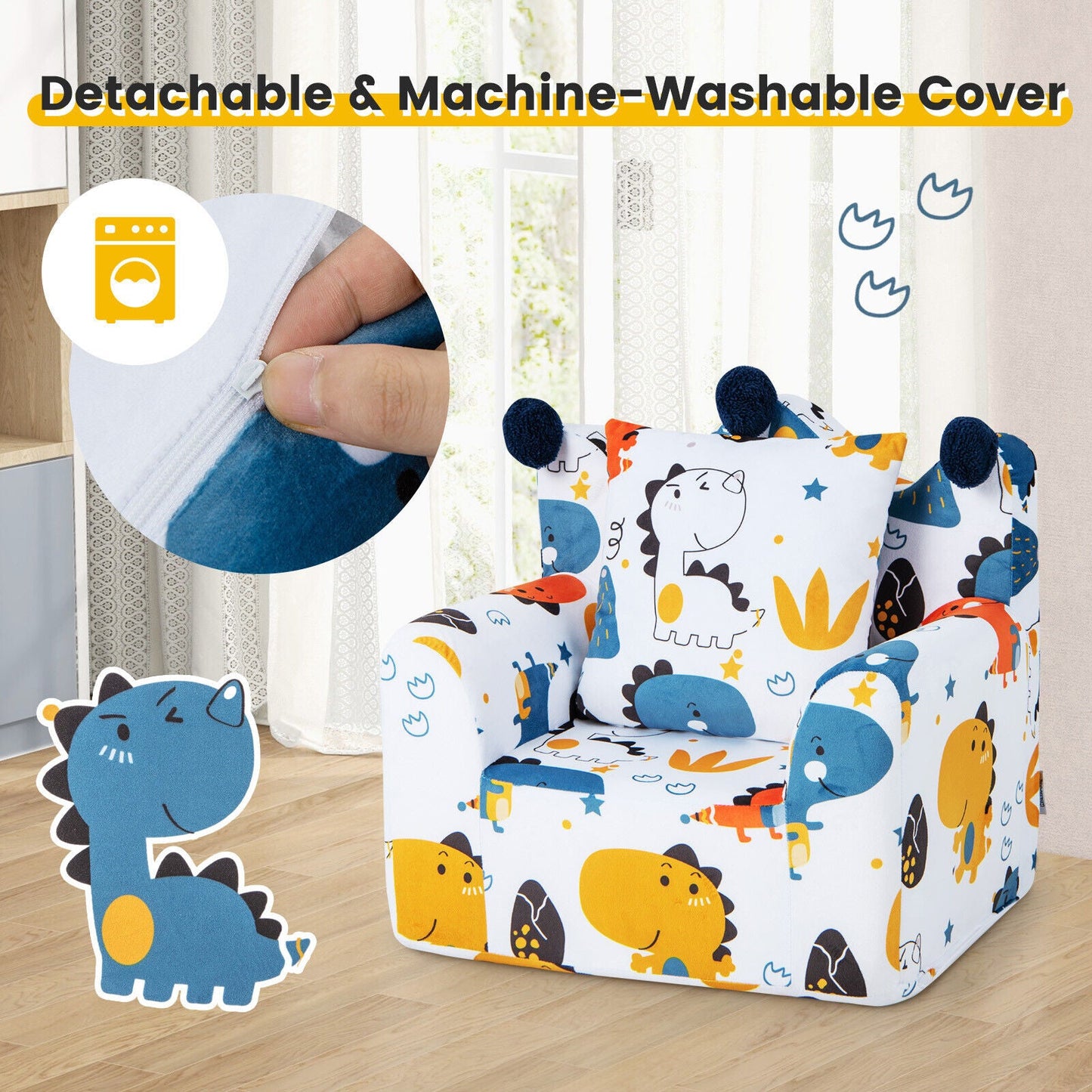 Sofa pour enfants avec rembourrage haute densité et coussin supplémentaire - Bleu
