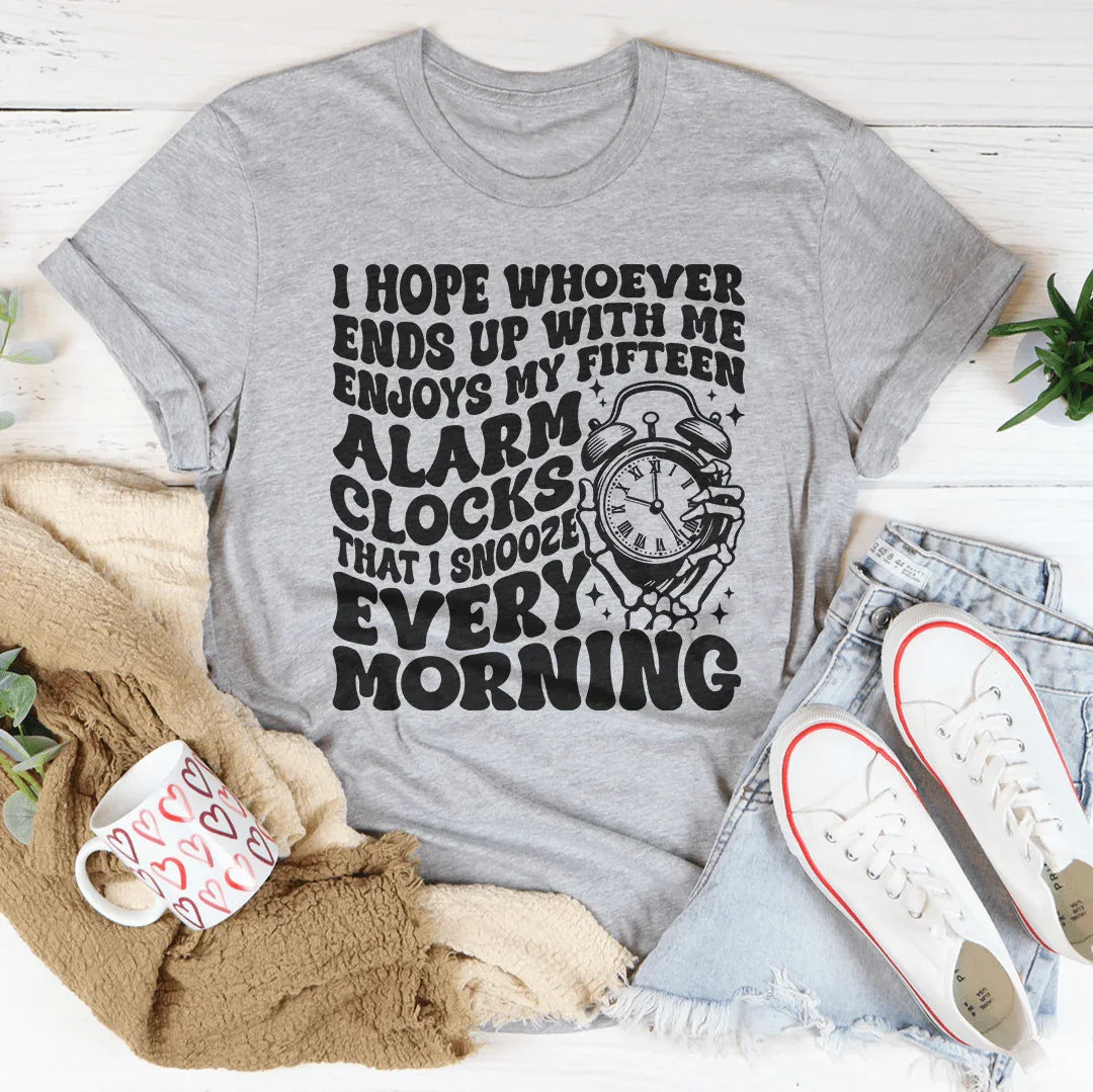 Fifteen Alarm Clocks Tee - A Playful Statement