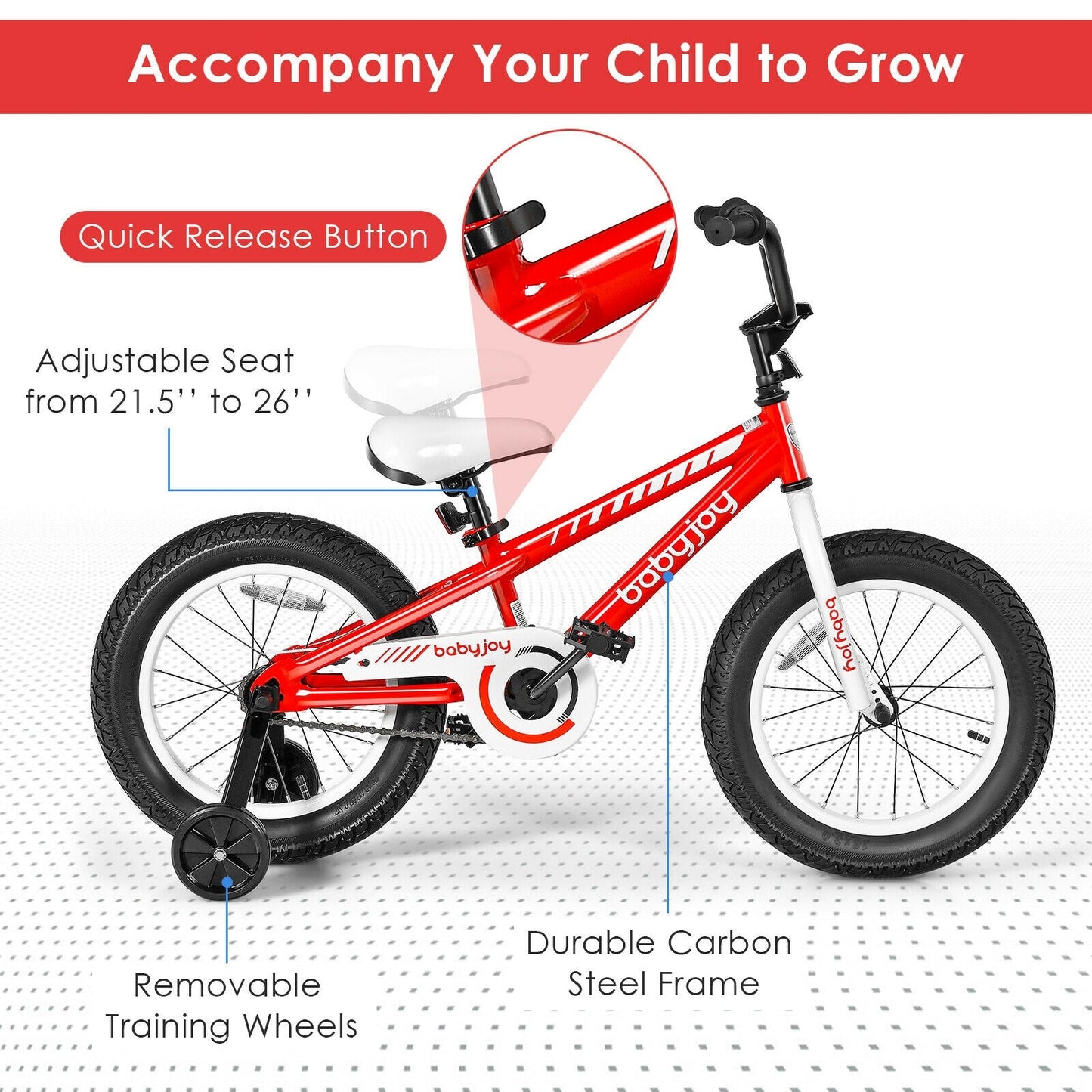 Bicicleta para Niños de 16 Pulgadas con Ruedas de Entrenamiento - Roja