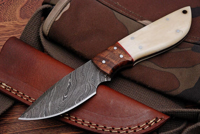 Premium Custom Damascus Steel Skinning Knife with Elegant Rosewood & Bone Handle - 8-Inch - Korvel