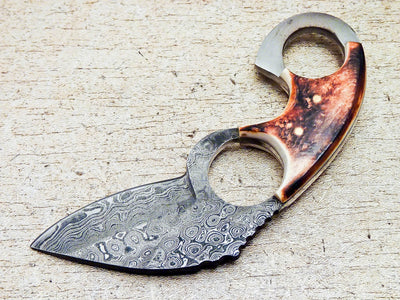 KBS Tactical Full Tang Damascus Steel Knife with Unique Burn Bone Handle - Korvel