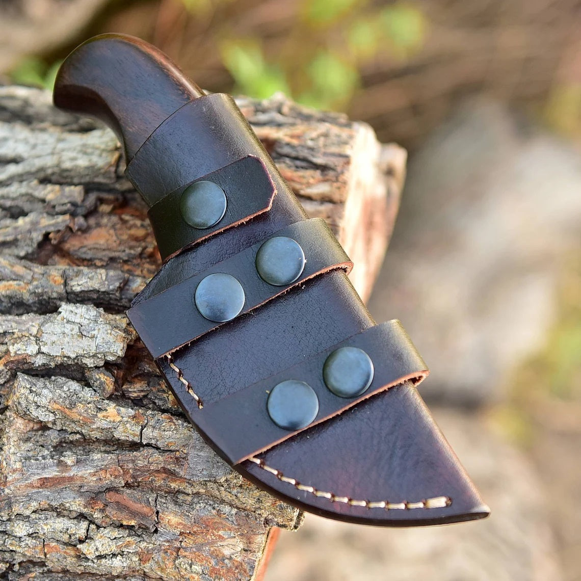 Premium Custom Damascus Steel EDC Skinning Knife | Elegant Rosewood Handle | 7-Inch Blade | Includes Leather Sheath - Korvel
