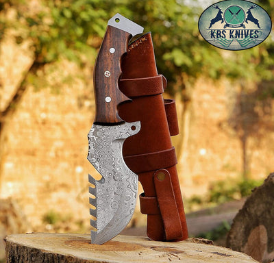 Weyland Tracker Knife – Exquisite Handmade Damascus Survival Blade with Luxurious Rosewood Handle - Korvel