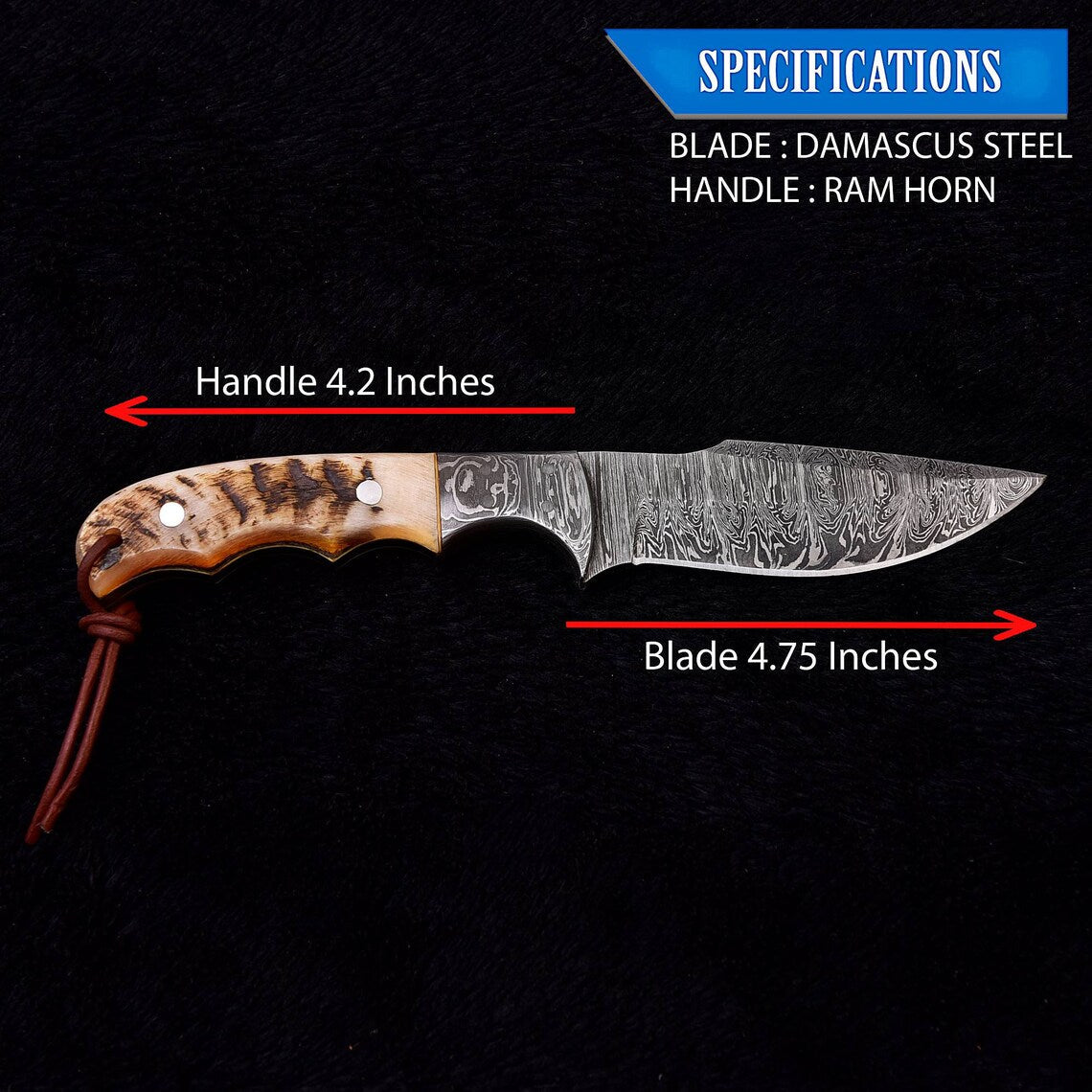 Premium Custom Damascus Skinning Knife with Elegant Sheep Horn Handle - 9-Inch - Korvel