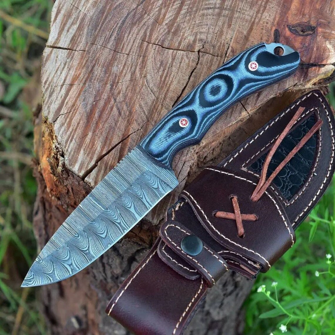 Limited Edition Damascus Steel Hunting Knife with Micarta Handle | KBS Knives - Korvel