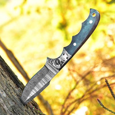 Premium Custom Damascus Steel Skinning Knife with Vibrant Bone Handle - 8.25-inch - Korvel