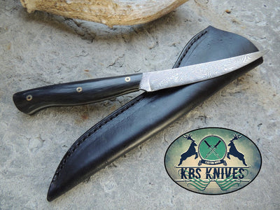 Premium Handmade Damascus Steel Fillet-Boning Knife with Elegant Black Micarta Handle - 11 Inches with Leather Sheath by KBS Knives Store - Korvel
