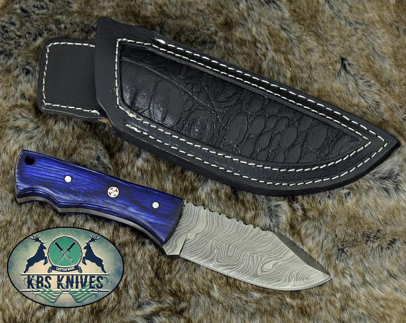 Premium Handmade Damascus Steel Skinning Knife with Leather Sheath - Korvel