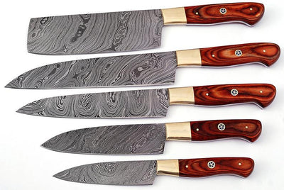 Exquisite Damascus Steel Kitchen Knife Set with Cleaver - 5 Piece Collection - Korvel