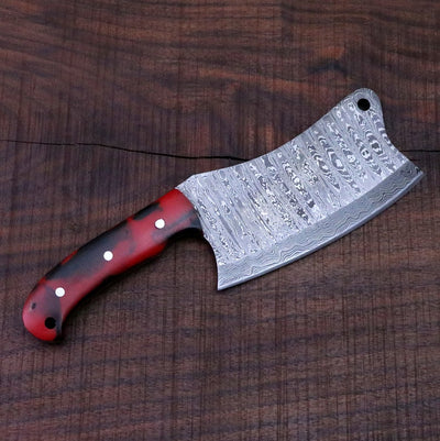 Premium Handmade Damascus Steel Cleaver Knife with Full Tang Design - Korvel