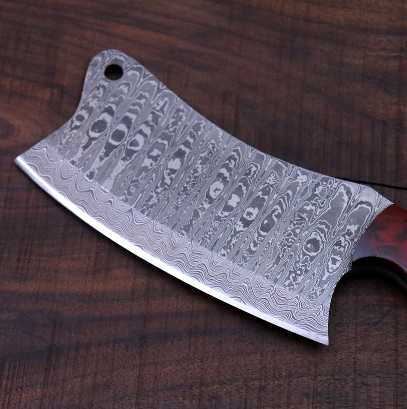 Premium Handmade Damascus Steel Cleaver Knife with Full Tang Design - Korvel