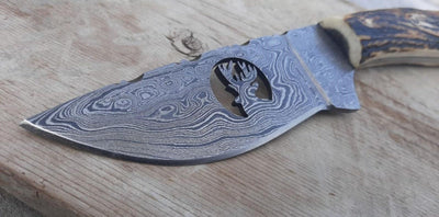 Premium Damascus Steel Hunting Skinner Knife with Antler Handle - Korvel
