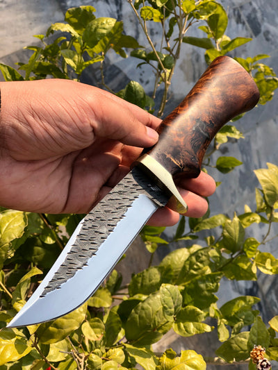 Premium 1095 Handcrafted Hunting Knife with Burl Rosewood Handle - Korvel