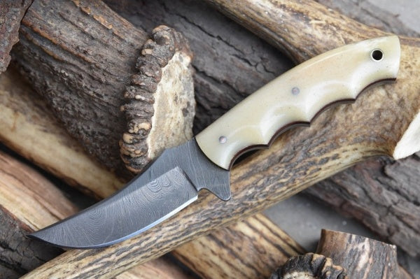 Premium Custom Damascus Steel Skinner Knife with Bone Handle - Korvel