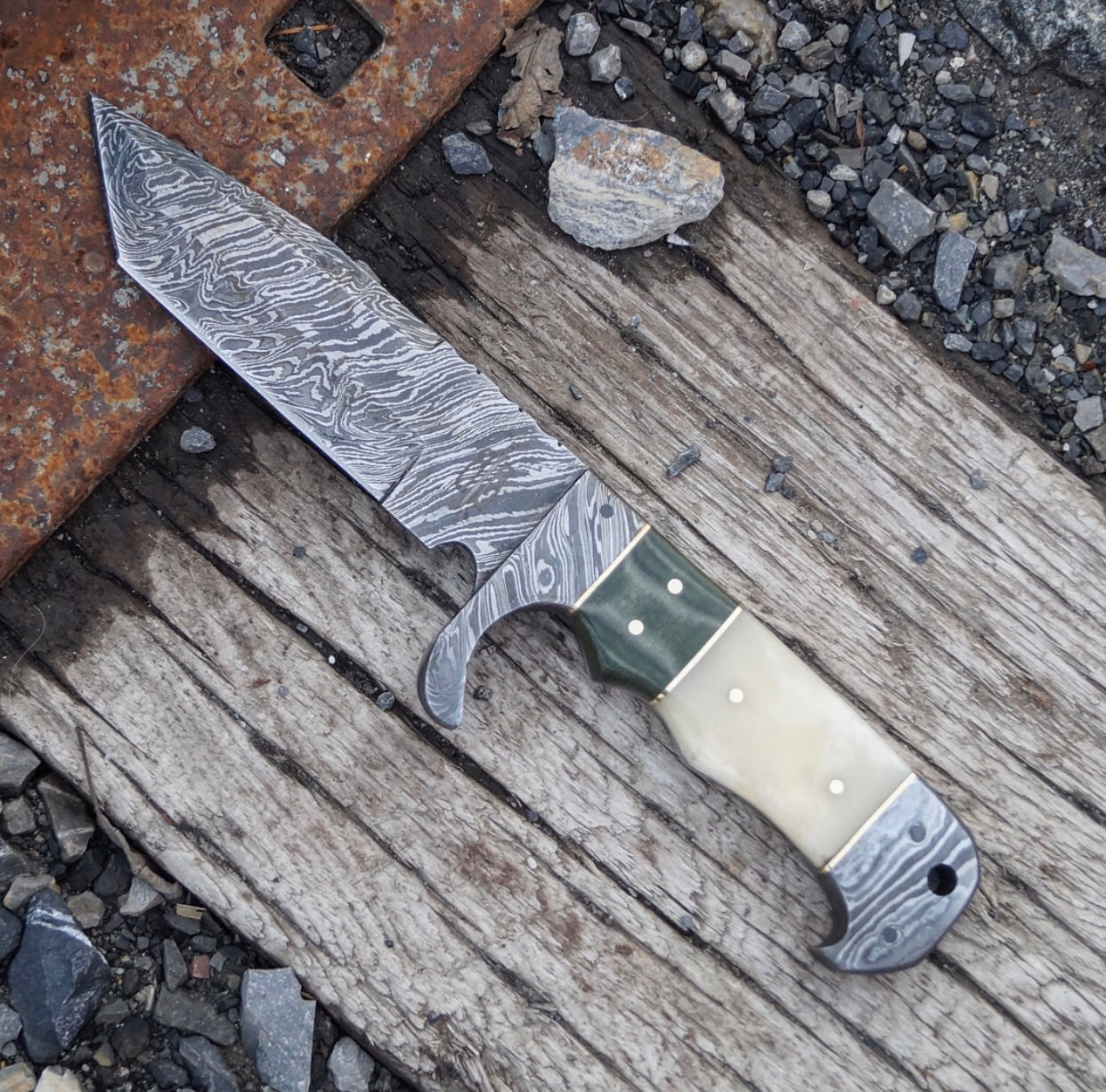Premium Handmade Damascus Tanto Knife with Leather Sheath - Korvel