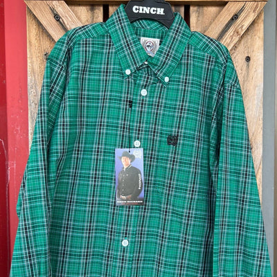 Cinch Boys' Hunter Green Plaid Long Sleeve Shirt - Korvel