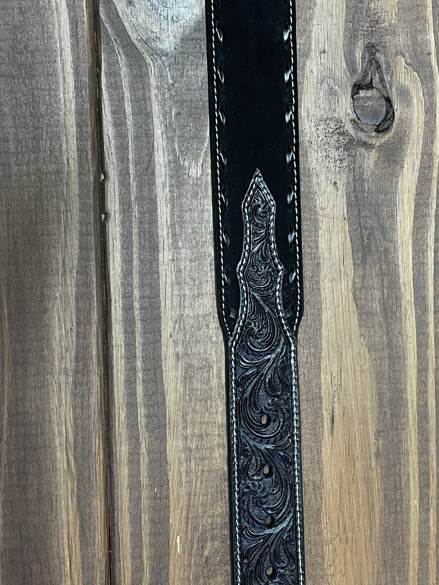 Men's Black Roughout Leather Belt with Buck Stitch Detail - Korvel