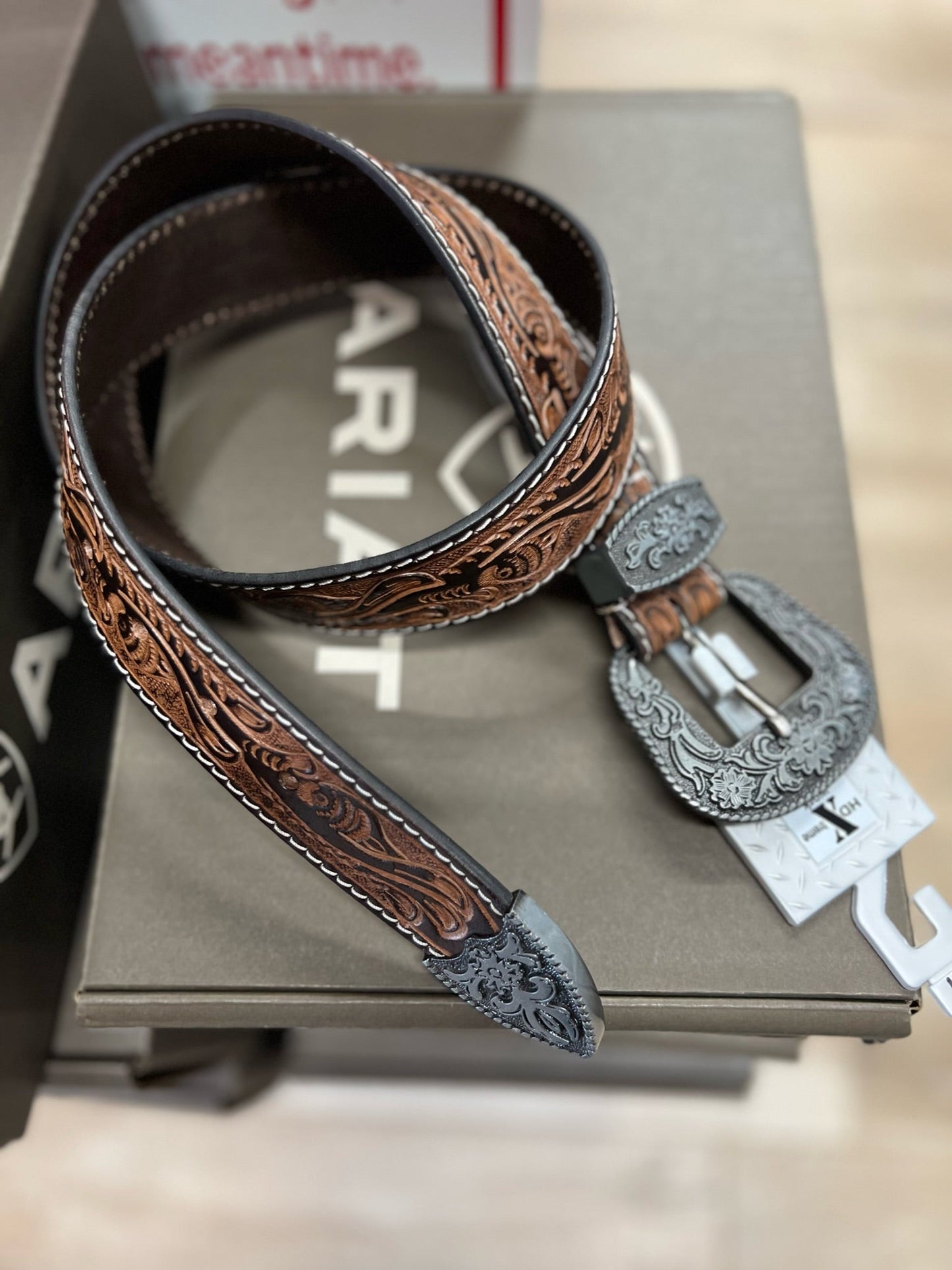 Nocona Men's HD Xtreme Floral Tooled Work Belt - Brown - Korvel