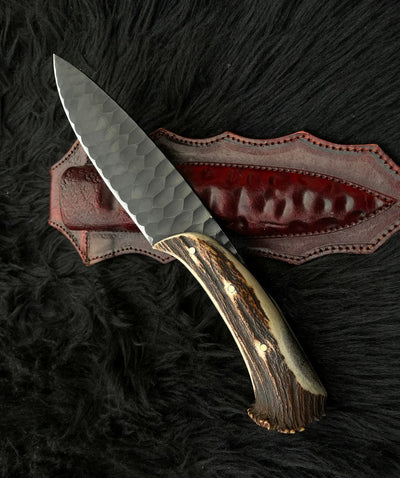 Premium 1095 Steel Custom Forged Hunting Knife with Antler Handle - Korvel