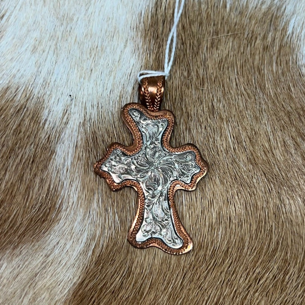 Elegant Copper and Silver Cross Pendant - Korvel