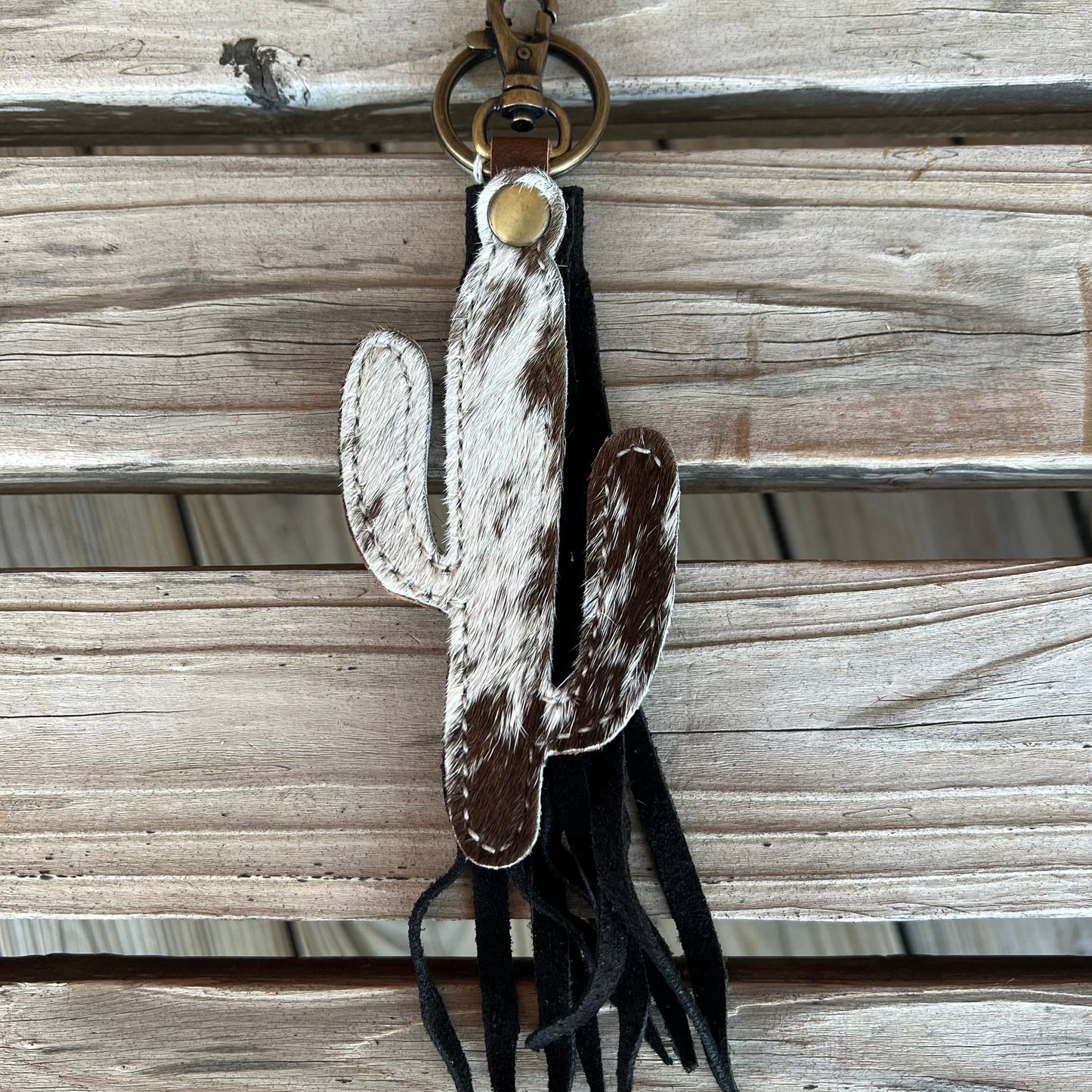 Stylish Cowhide Cactus Keychain with Tassels - Korvel