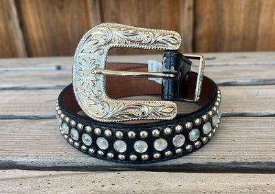 Sparkling Black Rhinestone Kids Belt | Stylish 3D Design - Korvel