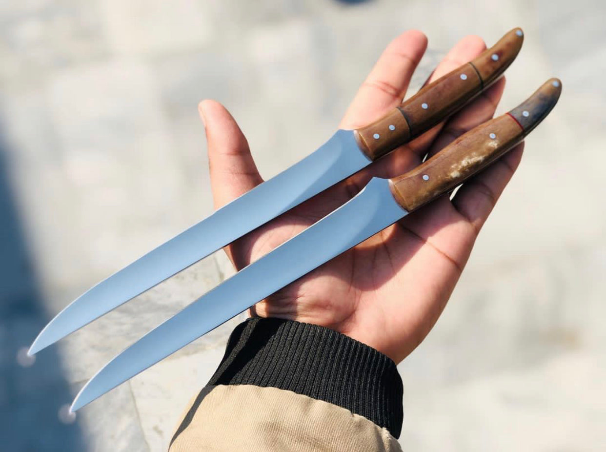 Artisan Fillet Knife with Colorful Bone Handle & Leather Sheath (12" Length) - Korvel