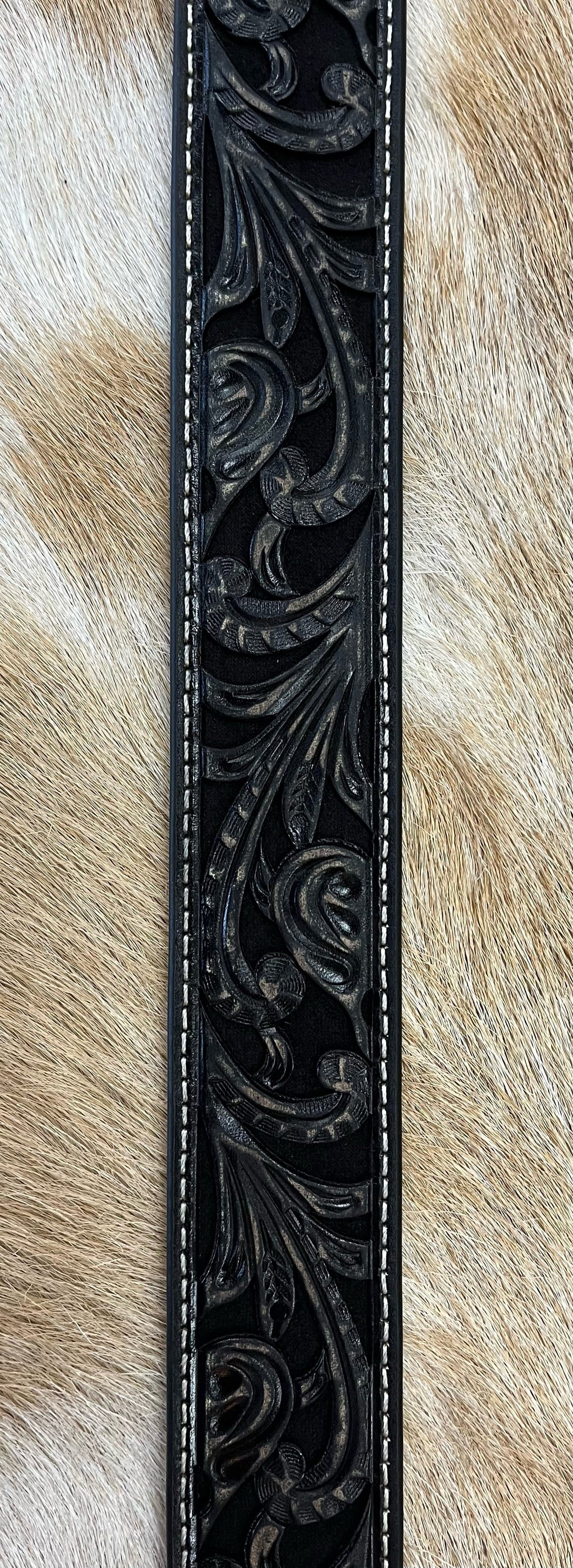 Ariat Women's Black Distressed Floral Leather Belt - Korvel