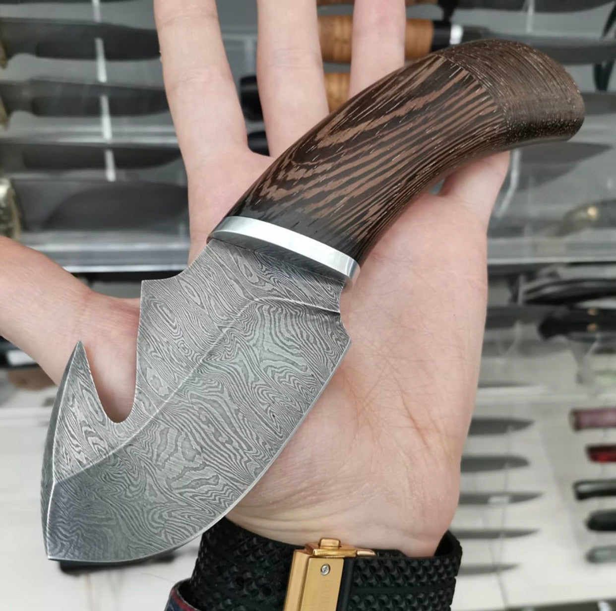 Premium Handmade Damascus Steel Guthook Skinner Knife - Korvel