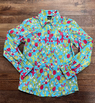 Vibrant Lime Green Cactus Button-Up for Girls | Cruel Girl - Korvel