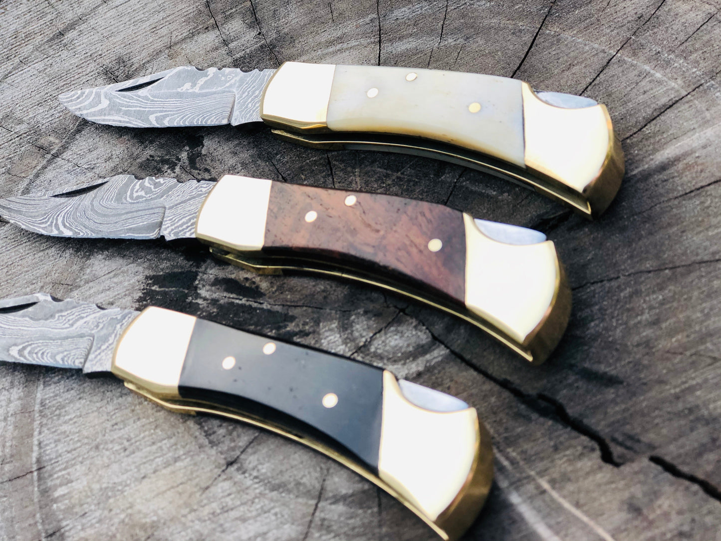 Set of 3 Exquisite Damascus Steel Folding Pocket Knives - Premium Utility Knives with Unique Handles - Korvel
