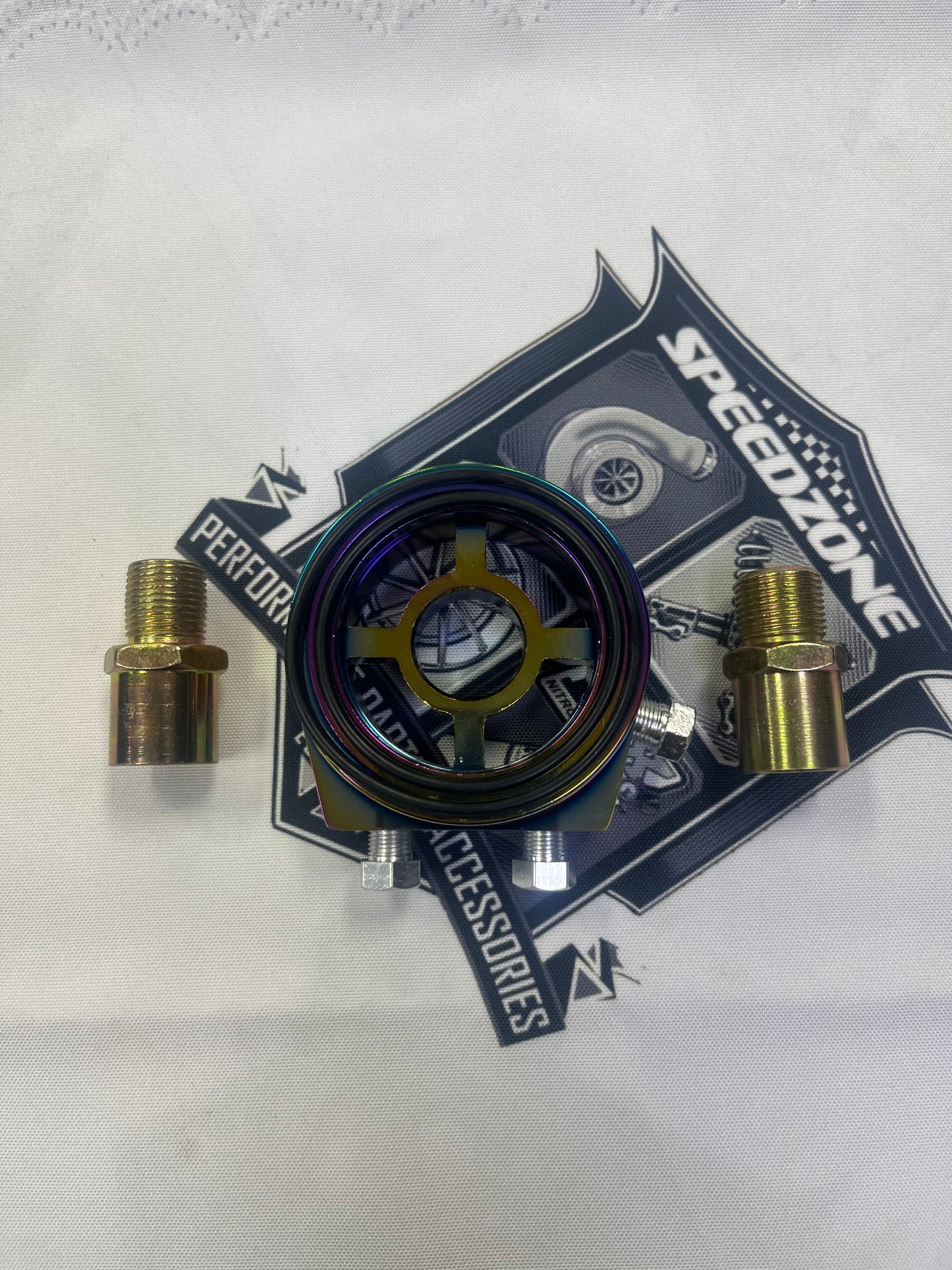 Universal Oil Pressure and Temperature Gauge Sandwich Plate Adapter - Neo Chrome - Korvel