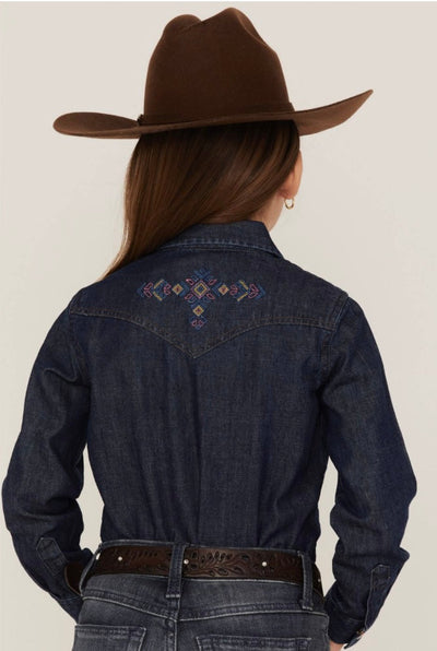 Stylish Wrangler Girls' Denim Shirt with Embroidered Details - Korvel