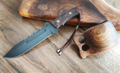 Premium O1 Steel Combat Knife with Burl Wood Handle - Korvel