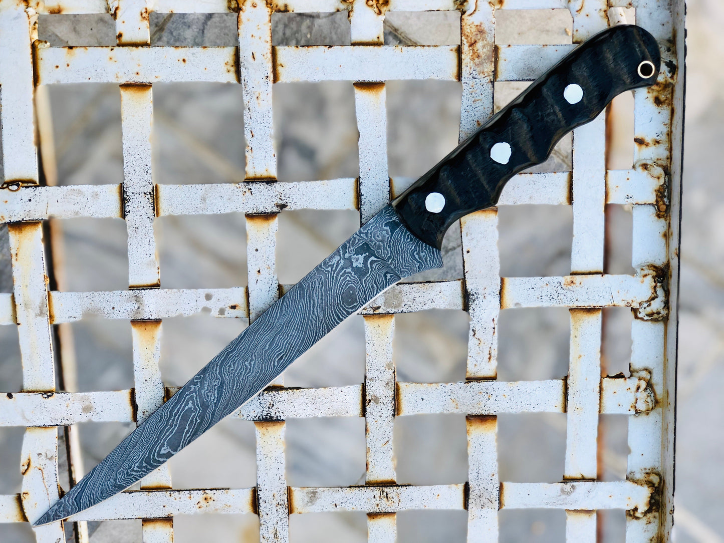 Premium Handmade Damascus Steel Fillet Knife with Sheep Horn Handle - 13 Inches & Leather Sheath by KBS Knives - Korvel