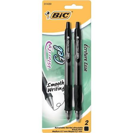 Stylos à gel Bic Velocity - Noir, Pack de 12