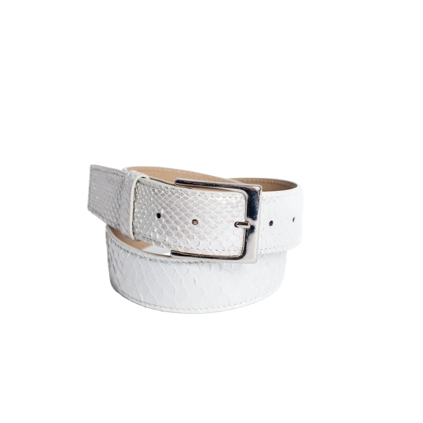 Full Skin Belt in Silver Metallic Python