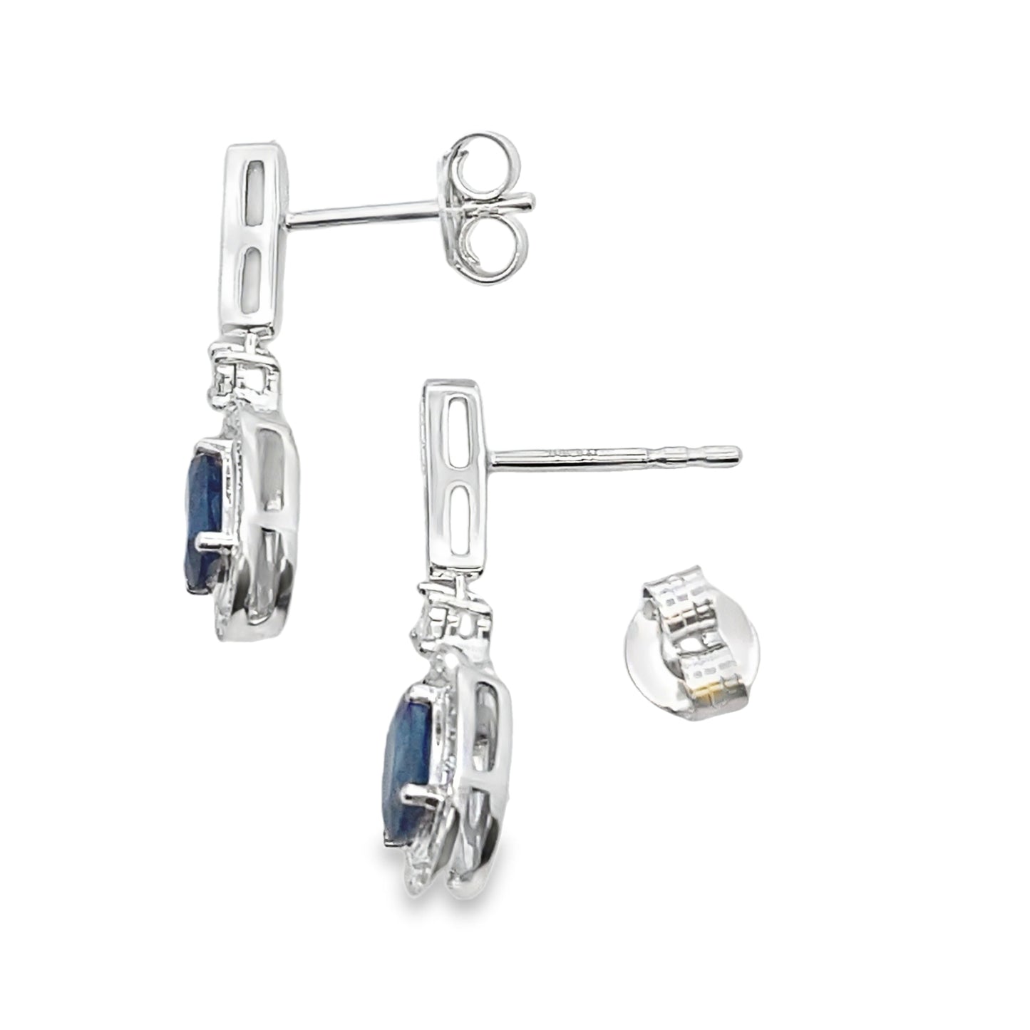 1.40ct Sapphire and Diamond Dangle Earrings in 10KT White Gold