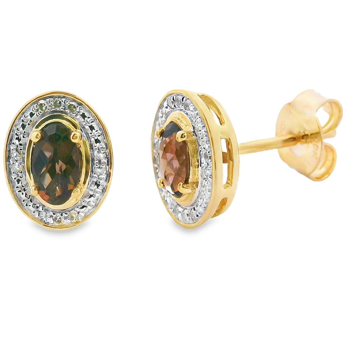 Pendientes de Diamante de Cuarzo Natural de 0.45ct en Oro Amarillo de 10KT