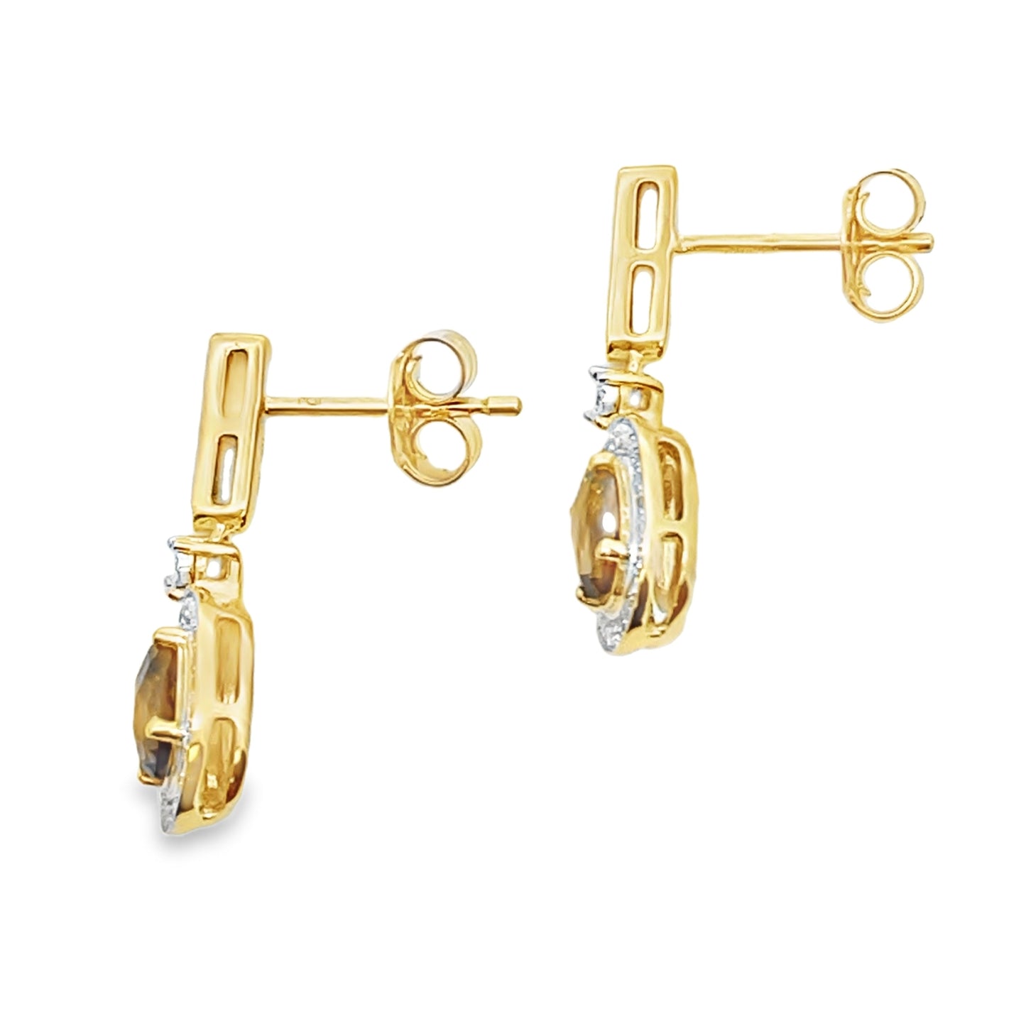 .88ct Quartz Diamond Dangle Earrings in 10KT Yellow Gold