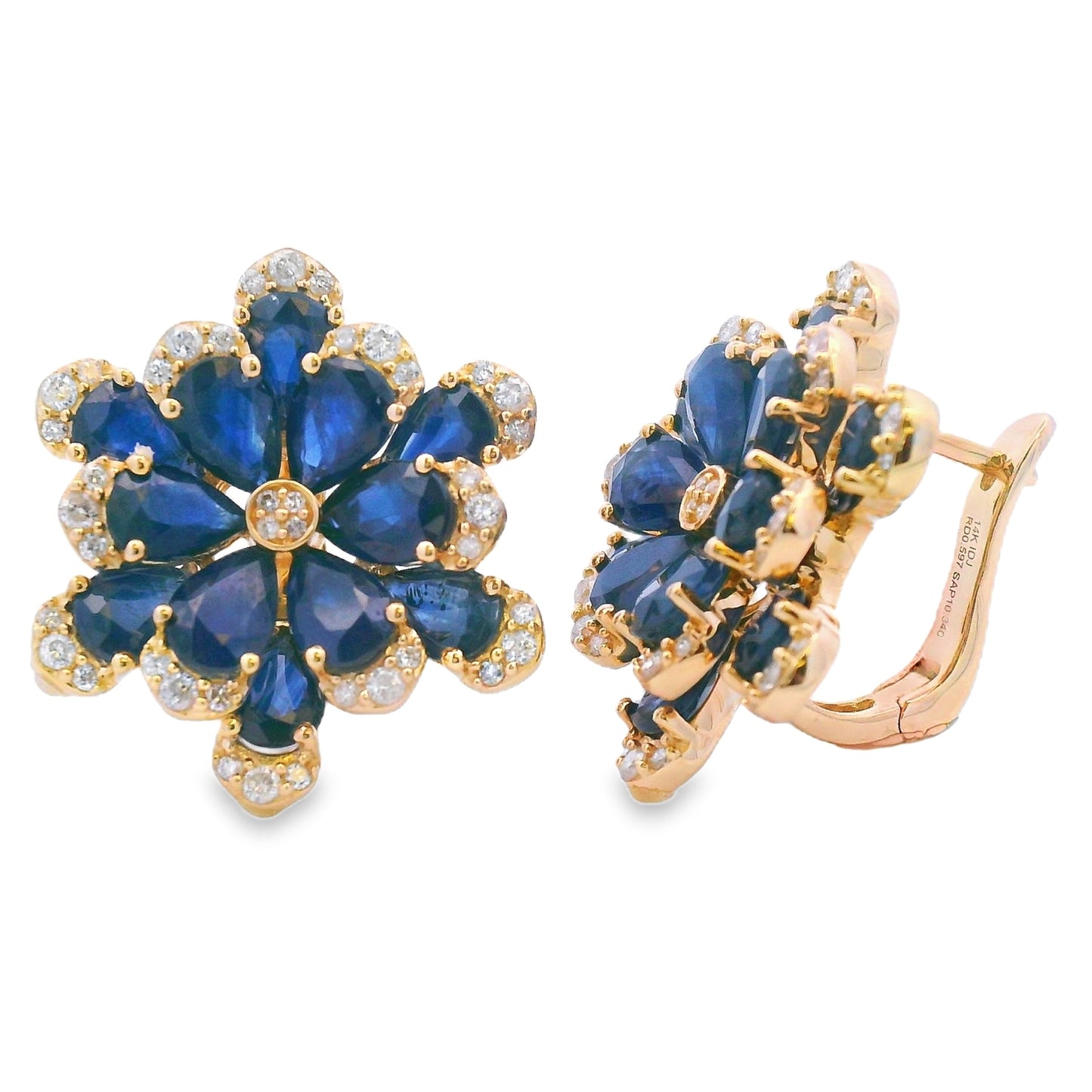 Pendientes Colgantes de Diamante y Zafiro en Oro Amarillo de 14KT