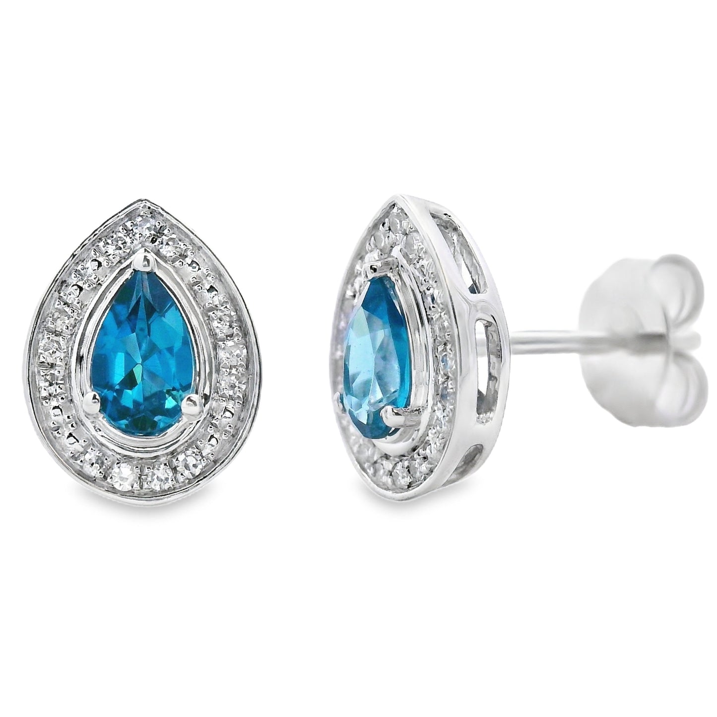 Pendientes de Stud de Diamante de Topacio Azul Londres en Oro Blanco de 10KT