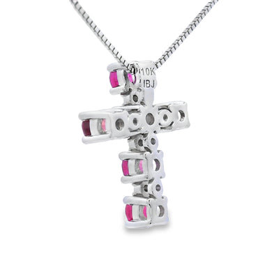 Ruby Diamond Cross Pendant in 10KT White Gold